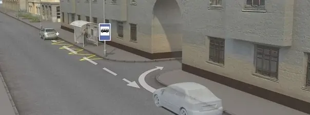 Иллюстрация к вопросу: Водитель случайно проехал нужный въезд во двор. Разрешается ли ему в этой ситуации…